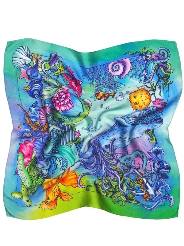 AD5-009 Jedwabna gawroszka z motywem morskim 53x53 cm